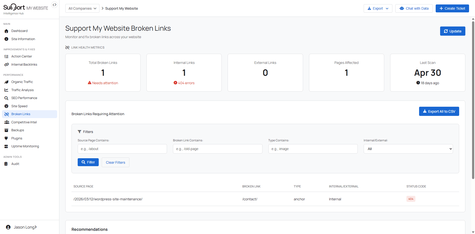 Broken Links module inside the SMW portal