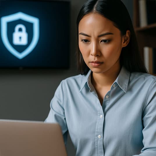 Person reviewing website security on a laptop